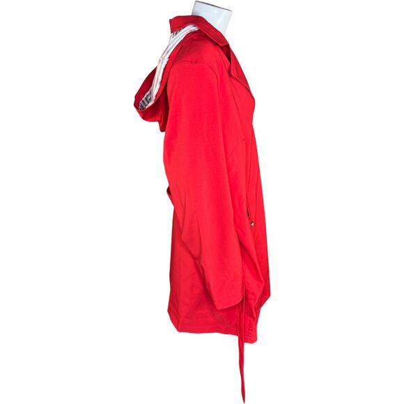 Dennis Basso Regular Water Resistant Trench Coat Hood Tomato Red XL Petite NWOT - Picture 10 of 13